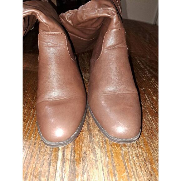 Size 9W DD Wide Calf Lane Bryant Brown Side Zip Stacked Low Block Heel Boots - Picture 7 of 9